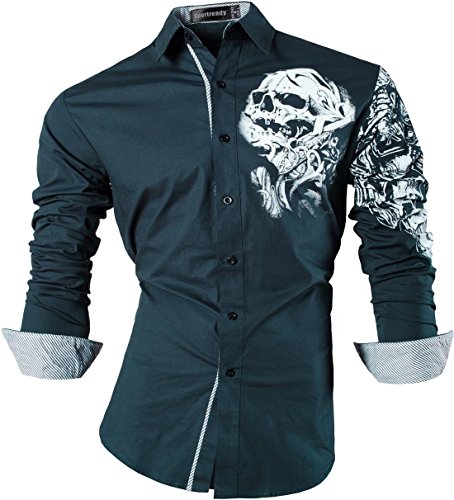 Sportrendy Herren Freizeit Hemden Slim Button Down Long Sleeves Dress Shirts Tops JZS042 DarkBlue XL von Sportrendy