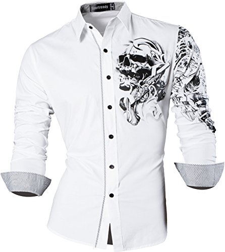 Sportrendy Herren Freizeit Hemden Slim Button Down Long Sleeves Dress Shirts Tops JZS042 White L von Sportrendy