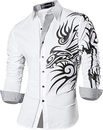 Sportrendy Herren Freizeit Hemden Slim Button Down Long Sleeves Dress Shirts Tops JZS043 White L von Sportrendy