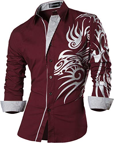 Sportrendy Herren Freizeit Hemden Slim Button Down Long Sleeves Dress Shirts Tops JZS043 WineRed L von Sportrendy