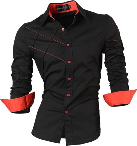 Sportrendy Herren Freizeit Hemden Slim Button Down Long Sleeves Dress Shirts Tops JZS044 Black 3XL von Sportrendy