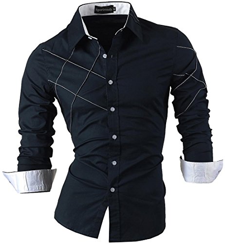 Sportrendy Herren Freizeit Hemden Slim Button Down Long Sleeves Dress Shirts Tops JZS044 DarkBlue S von Sportrendy