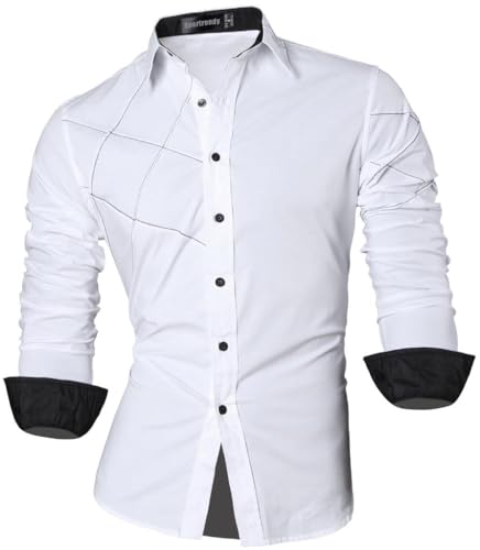 Sportrendy Herren Freizeit Hemden Slim Button Down Long Sleeves Dress Shirts Tops JZS044 White M von Sportrendy