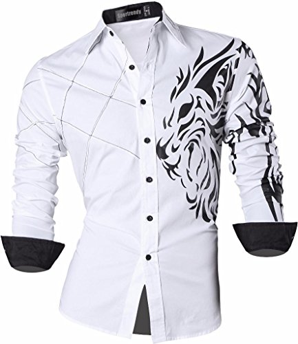 Sportrendy Herren Freizeit Hemden Slim Button Down Long Sleeves Dress Shirts Tops JZS045 White XL von Sportrendy