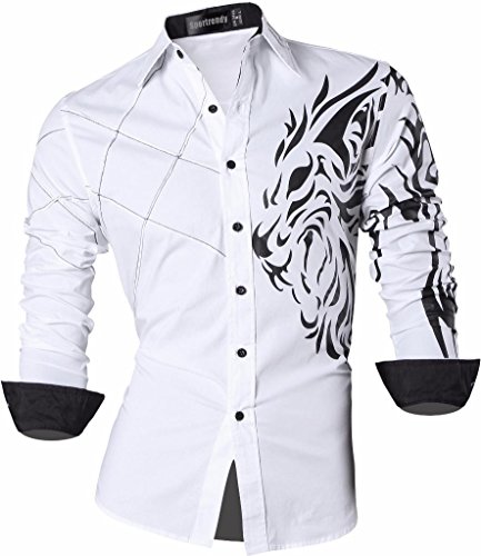 Sportrendy Herren Freizeit Hemden Slim Button Down Long Sleeves Dress Shirts Tops JZS045 White XXL von Sportrendy