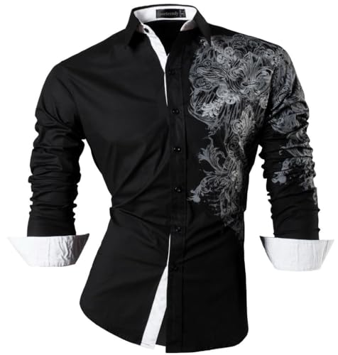 Sportrendy Herren Freizeit Hemden Slim Button Down Long Sleeves Dress Shirts Tops JZS048 Black XL von Sportrendy