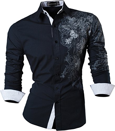 Sportrendy Herren Freizeit Hemden Slim Button Down Long Sleeves Dress Shirts Tops JZS048 DarkBlue M von Sportrendy