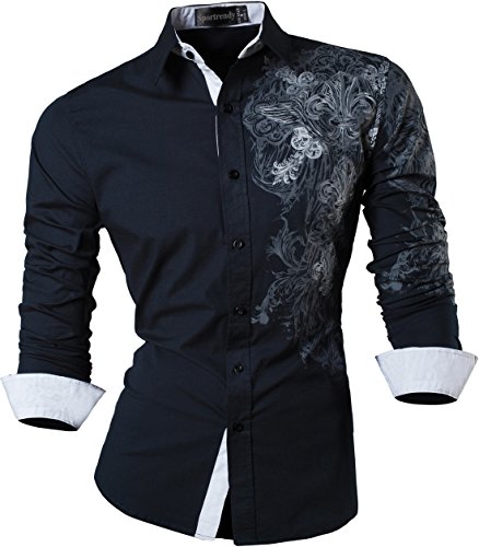 Sportrendy Herren Freizeit Hemden Slim Button Down Long Sleeves Dress Shirts Tops JZS048 DarkBlue S von Sportrendy