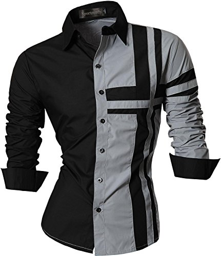 Sportrendy Herren Freizeit Hemden Slim Button Down Long Sleeves Dress Shirts Tops JZS051 Gray XXL von Sportrendy