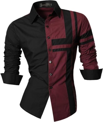 Sportrendy Herren Freizeit Hemden Slim Button Down Long Sleeves Dress Shirts Tops JZS051 WineRed 3XL von Sportrendy