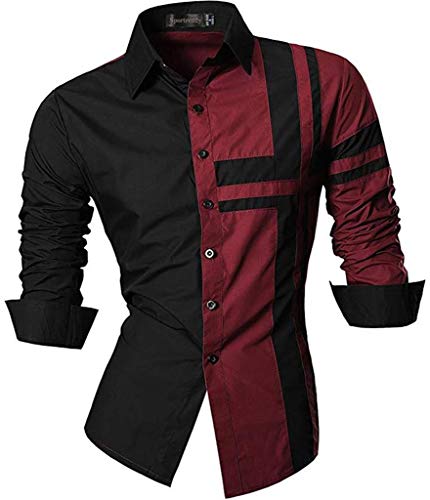 Sportrendy Herren Freizeit Hemden Slim Button Down Long Sleeves Dress Shirts Tops JZS051 WineRed M von Sportrendy
