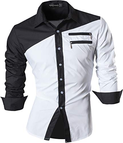 Sportrendy Herren Freizeit Hemden Slim Button Down Long Sleeves Dress Shirts Tops JZS052 White L von Sportrendy