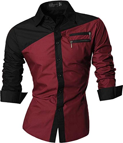 Sportrendy Herren Freizeit Hemden Slim Button Down Long Sleeves Dress Shirts Tops JZS052 WineRed L von Sportrendy