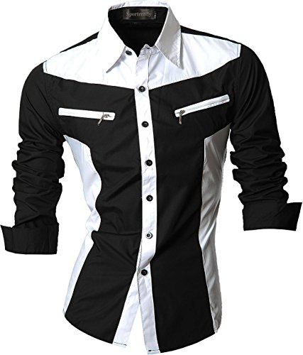 Sportrendy Herren Freizeit Hemden Slim Button Down Long Sleeves Dress Shirts Tops JZS053 Black XL von Sportrendy