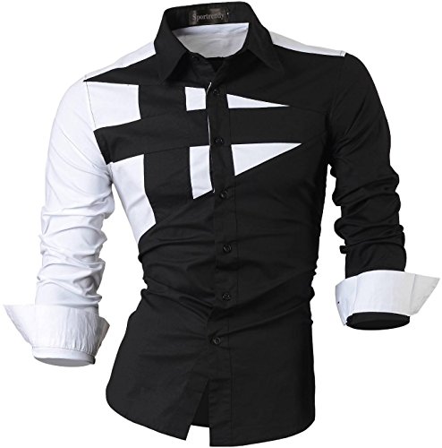 Sportrendy Herren Freizeit Hemden Slim Button Down Long Sleeves Dress Shirts Tops JZS054 Black XXL von Sportrendy