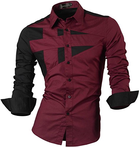 Sportrendy Herren Freizeit Hemden Slim Button Down Long Sleeves Dress Shirts Tops JZS054 WineRed XL von Sportrendy