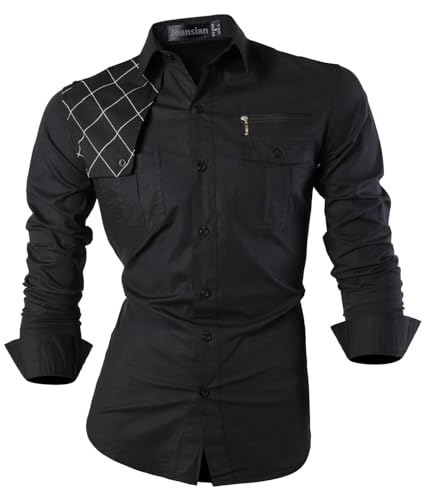 Sportrendy Herren Freizeit Hemden Slim Button Down Long Sleeves Dress Shirts Tops JZS065 Black XXL von Sportrendy