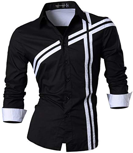 Sportrendy Herren Freizeit Hemden Slim Button Down Long Sleeves Dress Shirts Tops JZS076 Black M von Sportrendy