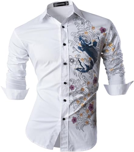 Sportrendy Herren Freizeit Hemden Slim Button Down Long Sleeves Dress Shirts Tops JZS091 White L von Sportrendy