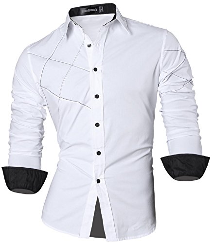 Sportrendy Herren Freizeit Hemden Slim Button Down Long Sleeves Dress Shirts Tops JZS044 White L von Sportrendy