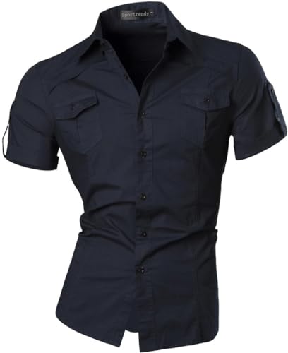 Sportrendy Herren Freizeit Hemden Slim Button Down Short Sleeves Dress Shirts Tops JZS055 DarkBlue XL von Sportrendy