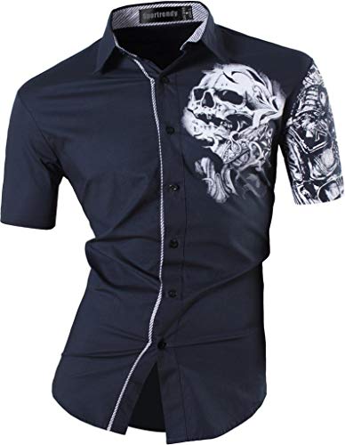 Sportrendy Herren Freizeit Hemden Slim Button Down Short Sleeves Dress Shirts Tops JZS057 DarkBlue S von Sportrendy