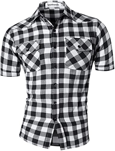 Sportrendy Herren Freizeit Hemden Slim Button Down Short Sleeves Plaid Shirts S011 Blackwhite L von Sportrendy