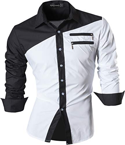 Sportrendy Herren Freizeit Hemden Slim Button Down Long Sleeves Dress Shirts Tops JZS052 White XL von Sportrendy