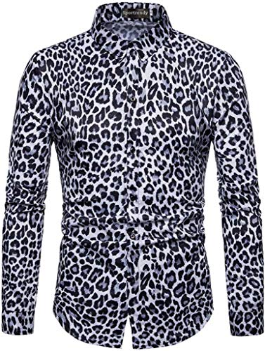 Sportrendy Herren Hemden Casual Retro Klassiker Design Leopard Shirt JZA453 White L von Sportrendy