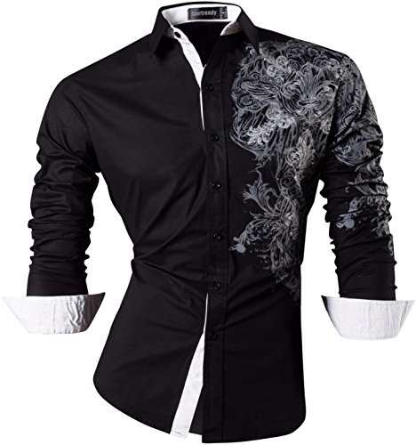 Sportrendy Herren Slim Fit Langarm Casual Button Down Kleid Shirts JZS041, Jzs048_black, XL, Jzs048_black, XL von Sportrendy