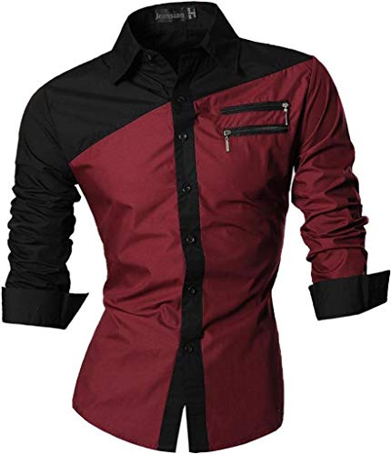 Sportrendy Herren Slim Fit Lange Ärmel Casual Button Down Dress Shirts JZS041, Jzs052_weinered, XX-Large von Sportrendy