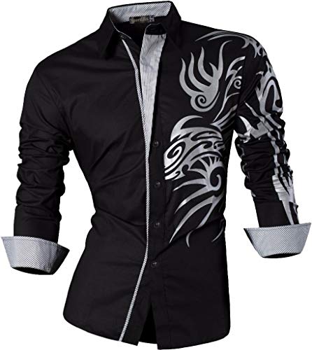 Sportrendy Herren Slim Fit Lange Ärmel Casual Button Down Hemd JZS041 - Schwarz - XX-Large von Sportrendy