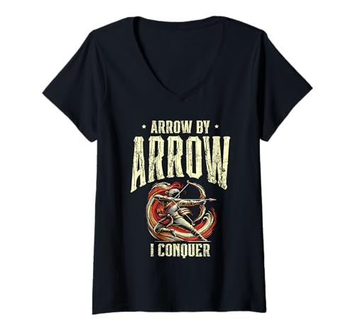 Damen Arrow By Arrow I Conquer Archer Bow Arrow Bogenschießen Sport T-Shirt mit V-Ausschnitt Damen Arrow By Arrow I Conquer Archer Bow Arrow Bogenschießen Sport T-Shirt mit V-Ausschnitt von Sports Athlete Sayings For Archer Archery Bow