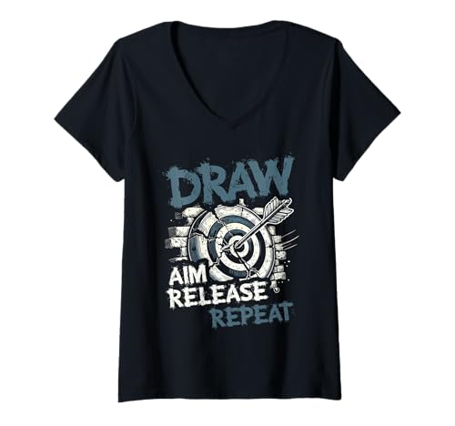 Damen Draw Aim Release Repeat Archer Bogen Pfeil Bogenschießen Sport T-Shirt mit V-Ausschnitt von Sports Athlete Sayings For Archer Archery Bow