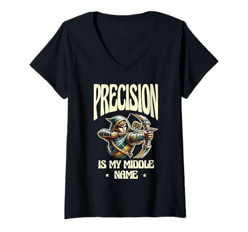 Damen Precision Is My Middle Name Archer Bogen Pfeil Bogenschießen Sport T-Shirt mit V-Ausschnitt von Sports Athlete Sayings For Archer Archery Bow