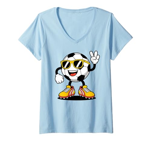 Damen Lustiger Fußball-Cartoon T-Shirt mit V-Ausschnitt von Sports Cartoon Football Humor