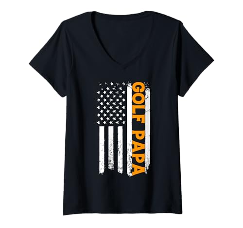 Damen Proud Sports Dad Golf Papa mit amerikanischer Flagge T-Shirt mit V-Ausschnitt Damen Proud Sports Dad Golf Papa mit amerikanischer Flagge T-Shirt mit V-Ausschnitt von Sports Dad Attire