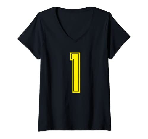 Damen Jersey 1 gelb Sport Team Trikot Nr T-Shirt mit V-Ausschnitt von Sports Legendz