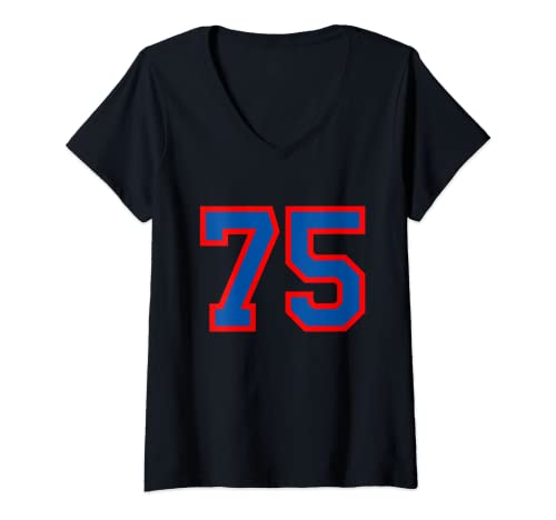 Damen Sport Trikot Nummer 75 Geburtstag Age Lucky No. rot blau T-Shirt mit V-Ausschnitt von Sports Legendz