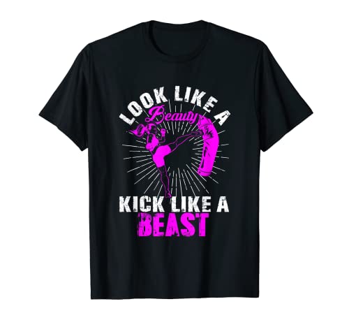 Beauty Kickboxing Beast Kickboxer Mädchen Fighter Kampfsport T-Shirt Beauty Kickboxing Beast Kickboxer Mädchen Fighter Kampfsport T-Shirt von Sports MMA Coach Training Kickboxing Fight Gift