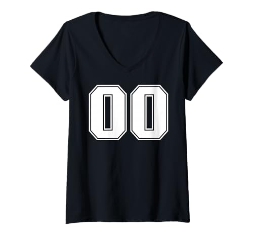 Damen 00 Number Zero Teamsport-Grafikdesign, Uni-Matching T-Shirt mit V-Ausschnitt von Sports Numbers Matching Birthday Gifts