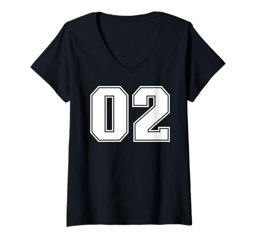 Damen 02 Nummer Zwei Team Sport Grafikdesign Varsity Matching T-Shirt mit V-Ausschnitt von Sports Numbers Matching Birthday Gifts