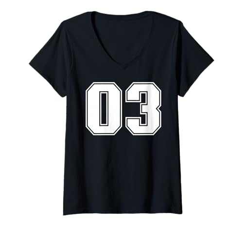 Damen 03 Nummer DREI Team Sport Grafikdesign Varsity Matching T-Shirt mit V-Ausschnitt von Sports Numbers Matching Birthday Gifts