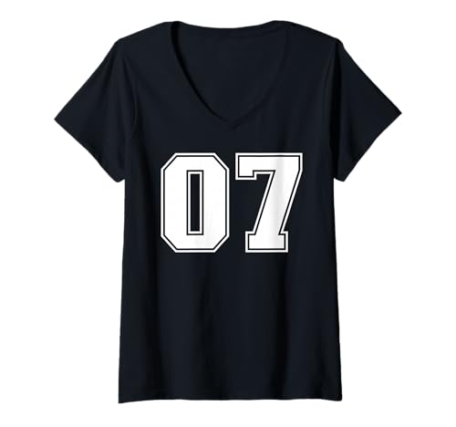 Damen 07 Nummer Sieben Team Sport Grafikdesign Varsity Matching T-Shirt mit V-Ausschnitt von Sports Numbers Matching Birthday Gifts
