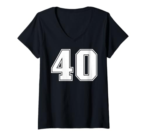 Damen 40 Mannschaftssportgrafik, Nummer vierzig, passend zum Uni-Design T-Shirt mit V-Ausschnitt von Sports Numbers Matching Birthday Gifts