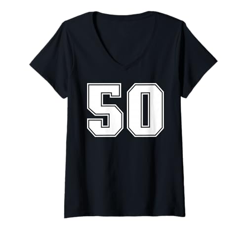 Damen 50 Mannschaftssportgrafik, Nummer fünfzig, passend zum Uni-Design T-Shirt mit V-Ausschnitt von Sports Numbers Matching Birthday Gifts