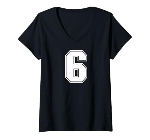 Damen 6 Mannschaftssportgrafik Nummer Sechs, Varsity Matching T-Shirt mit V-Ausschnitt von Sports Numbers Matching Birthday Gifts
