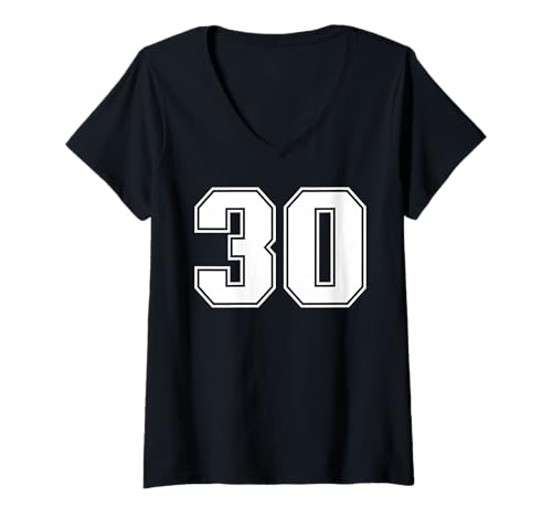 Damen Mannschaftssportgrafik Nummer dreißig, Varsity Matching T-Shirt mit V-Ausschnitt von Sports Numbers Matching Birthday Gifts