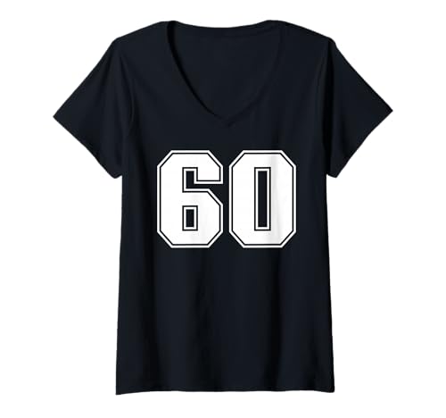 Damen Sport-Grafik mit der Nummer 60, Nummer sechzig, passend zum Uni-Design T-Shirt mit V-Ausschnitt von Sports Numbers Matching Birthday Gifts