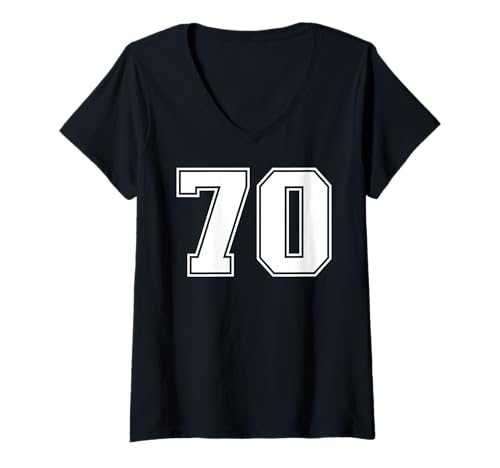 Damen Sport-Grafik mit der Nummer 70, Nummer siebzig, Varsity Matching T-Shirt mit V-Ausschnitt von Sports Numbers Matching Birthday Gifts